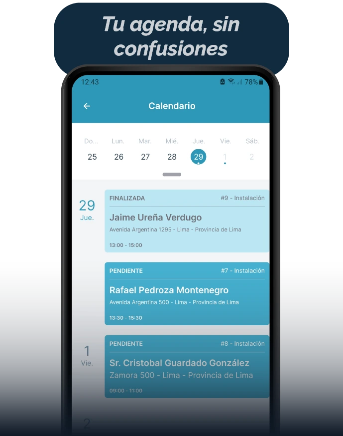 Calendario de órdenes de instalación Calendario de órdenes de instalación